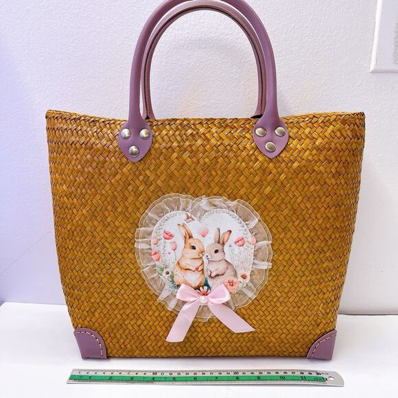 NEW! Handmade Hand Woven Bag Tote Leather Handle From Krachut Plant Unique Purse - Picture 12 of 14